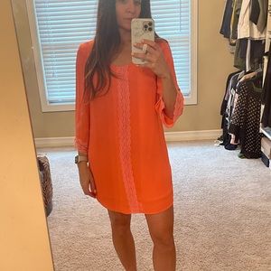 Pretty sherbet dress, smooth and lined. Back had a pretty open scoop. Size Small